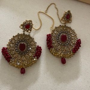 Ethnic Punjabi Indian Pakistani Red Bridal Jhumka earrings Jhumki Chandbali boho